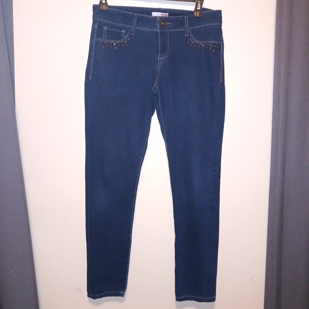 Y2K Bongo Studded Biker Skinny Jeans Blue Classic Denim Edgy Rocker 7